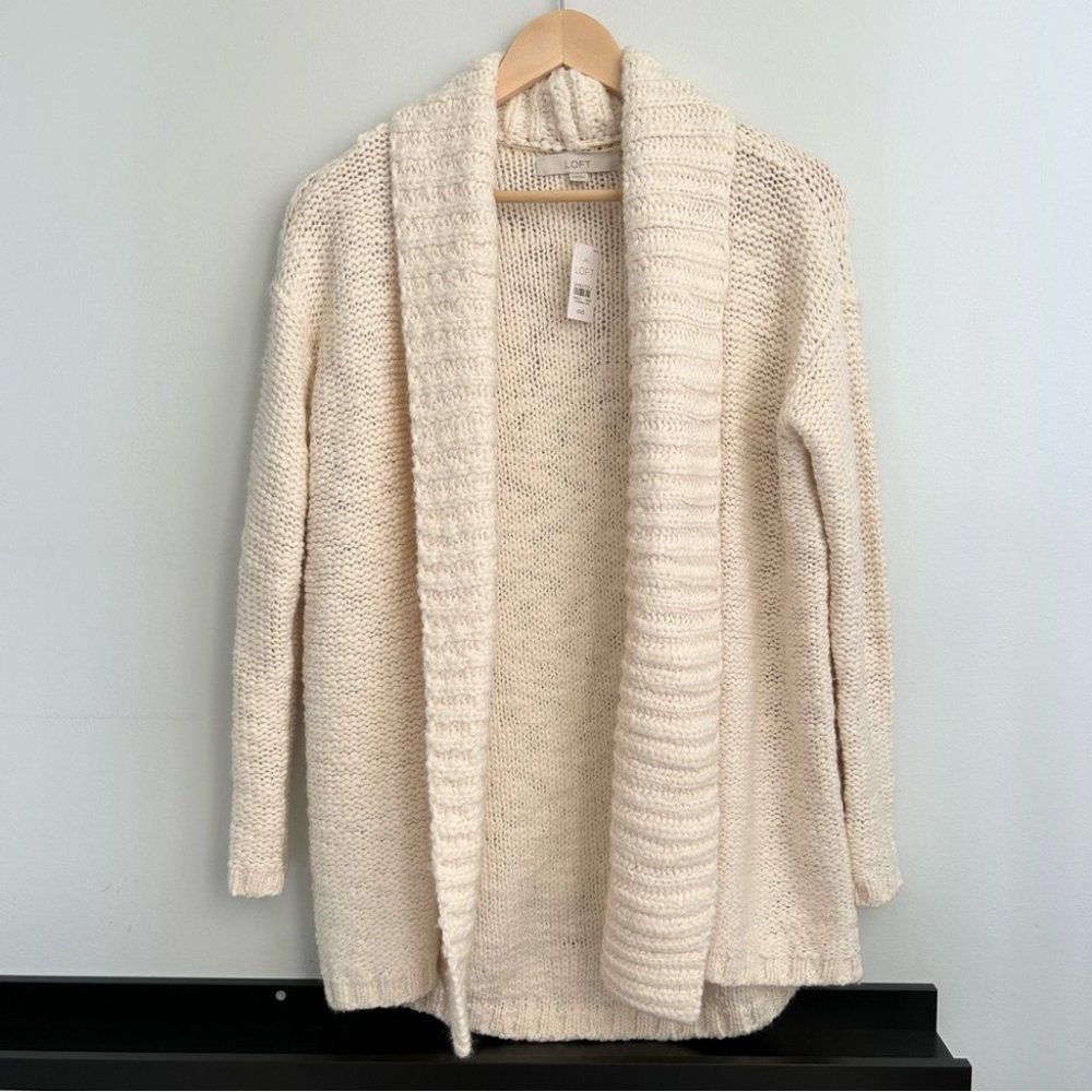 NWT LOFT long cream knit open-front cardigan XS/S